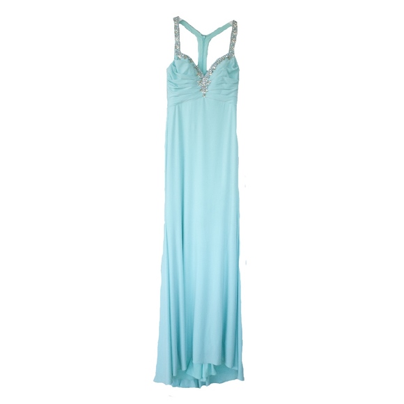 Robe De Bal Tony Bowls Le Gala - Taille 10, Bleue à Perles, Corset, Occasion Très Bon état